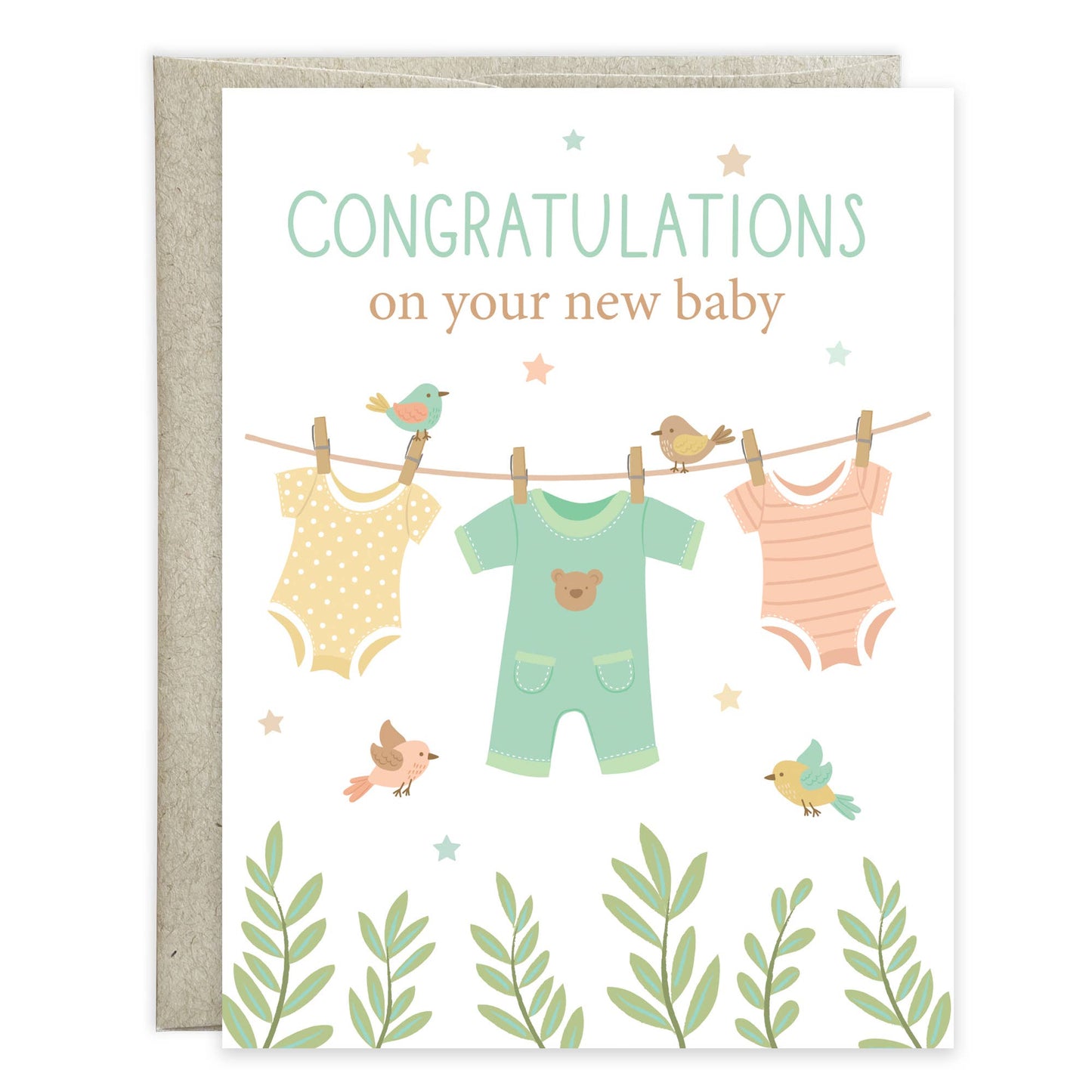Baby Greeting Card - Clothesline & Birds
