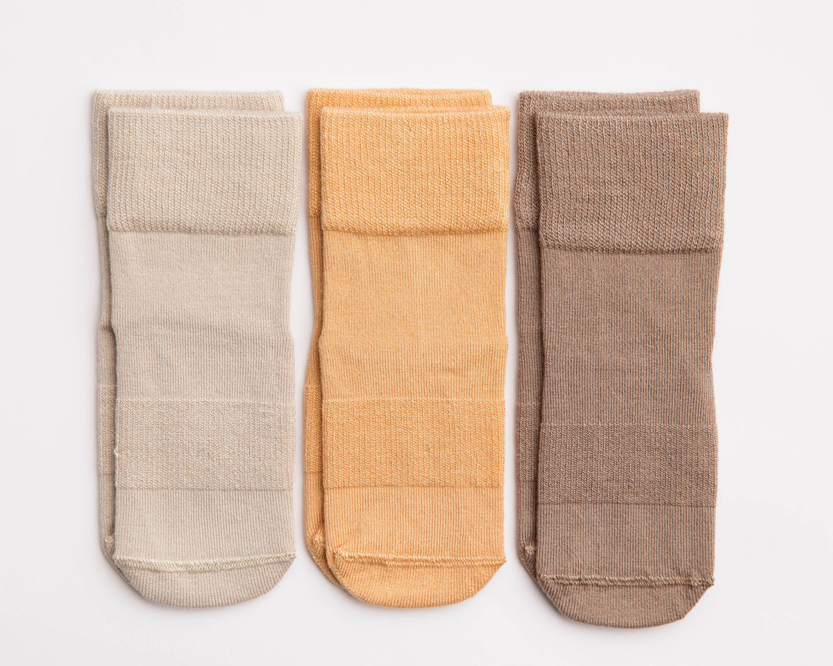 Baby & Kids Grip Socks, Caramel, 3-Pack