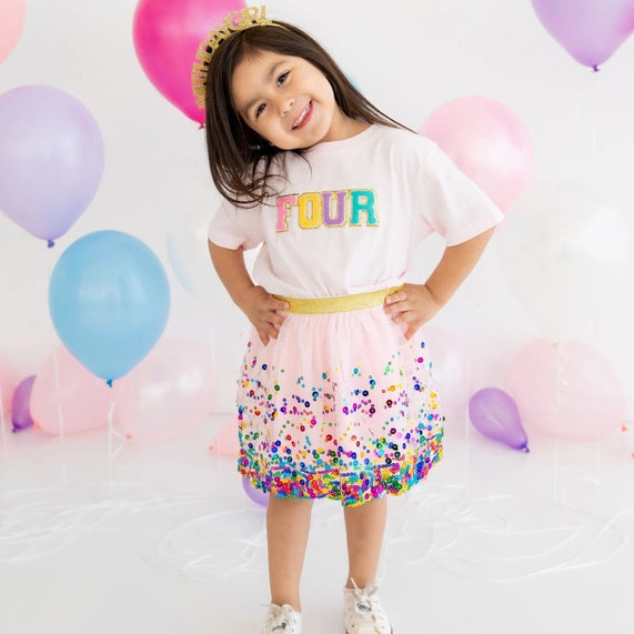 Sweet Wink Birthday Girl Patch T-Shirt | Four