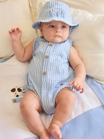 Mayoral Blue Striped Romper with Hat