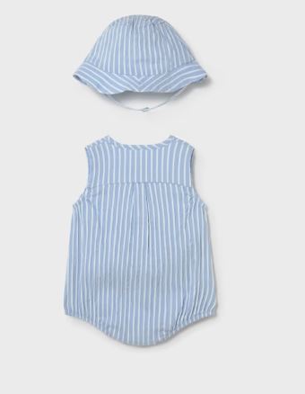 Mayoral Blue Striped Romper with Hat