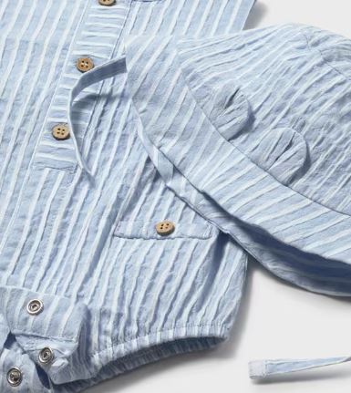Mayoral Blue Striped Romper with Hat