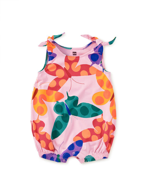 Tea Ruffle Tie Shoulder Baby Romper | Butterfly Spot