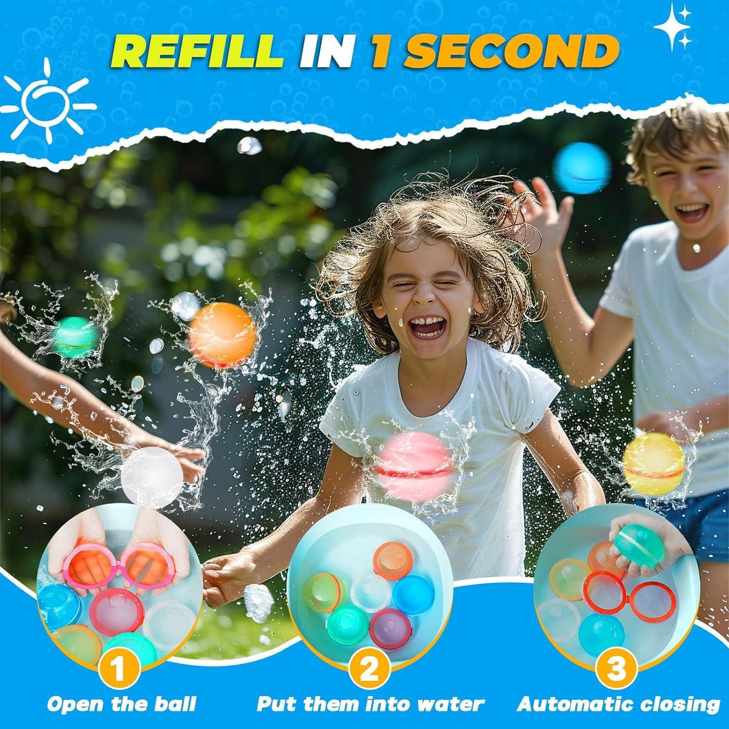 6 PCS Reusable Water Balloons, Refillable Silicone Water Bal