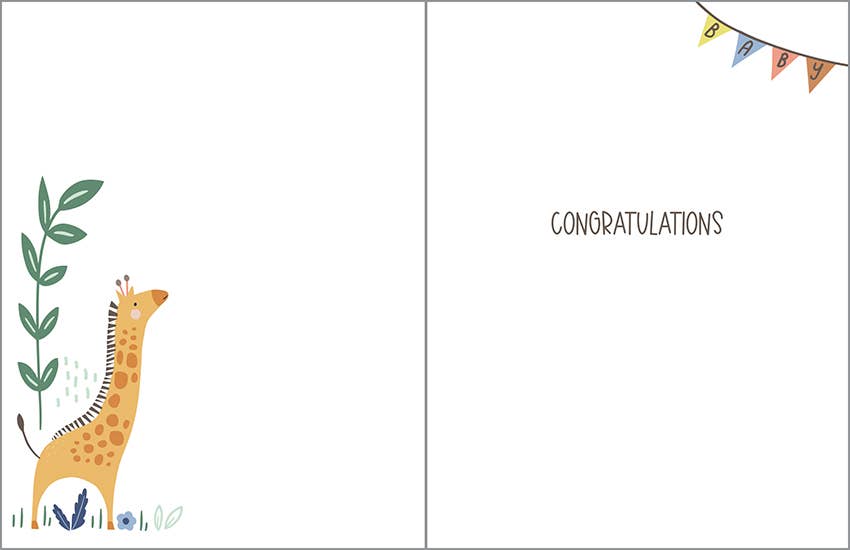 Baby Greeting Card - Giraffe and Monkey