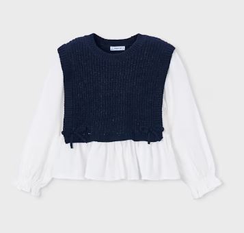 Mayoral Girls Shirt with Navy Vest