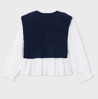 Mayoral Girls Shirt with Navy Vest