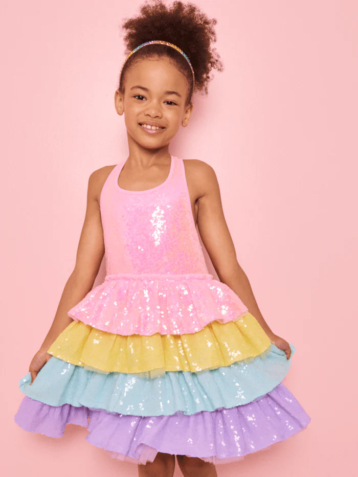 Rainbow Sequin Tiered Dream Dress by Lola + The Boys