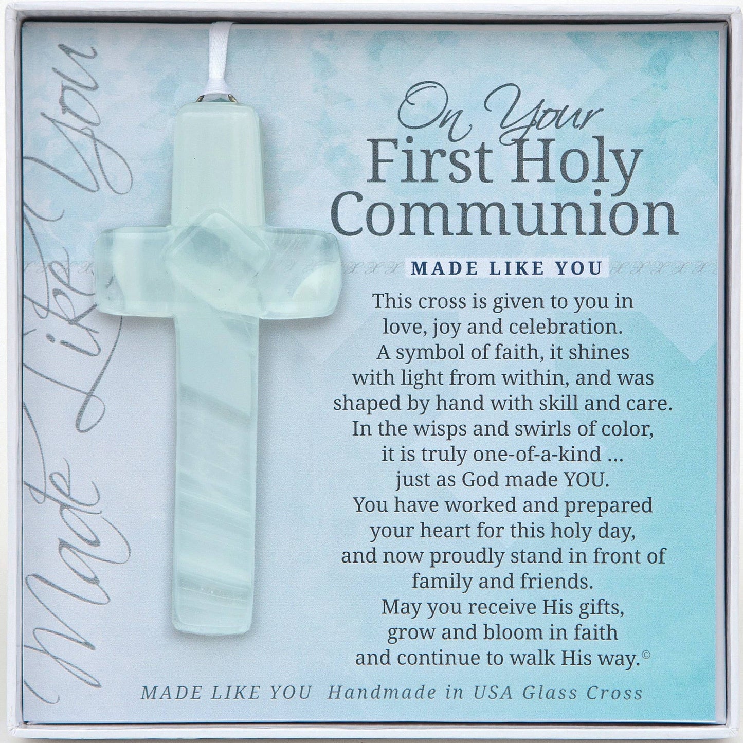 1st Holy Communion Gift: USA Handmade Glass Cross 4404