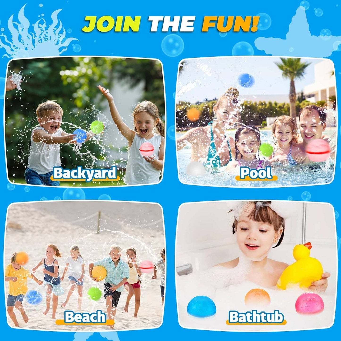 6 PCS Reusable Water Balloons, Refillable Silicone Water Bal