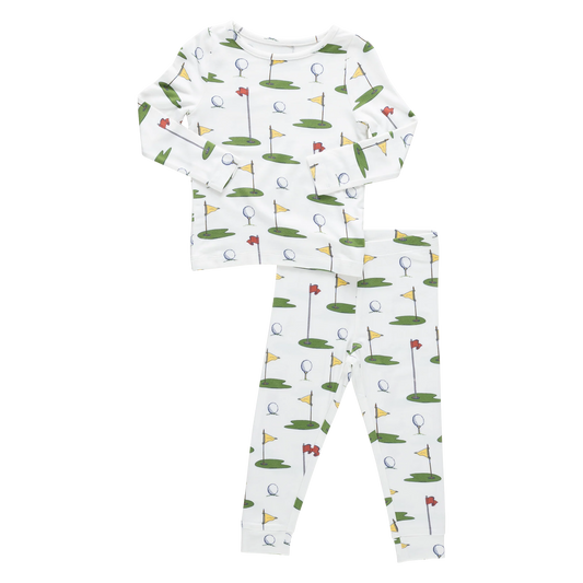 Pink Chicken Kids Bamboo PJ Set | Cream Golf Tournament