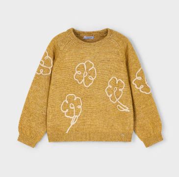 Mayoral Flower Applique Knit Sweater | Mustard