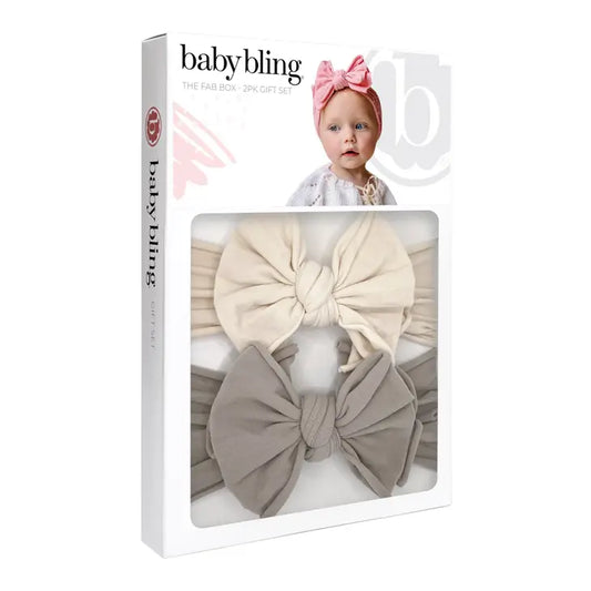 Baby Bling Fab Bow Set Oatmeal & Mushroom