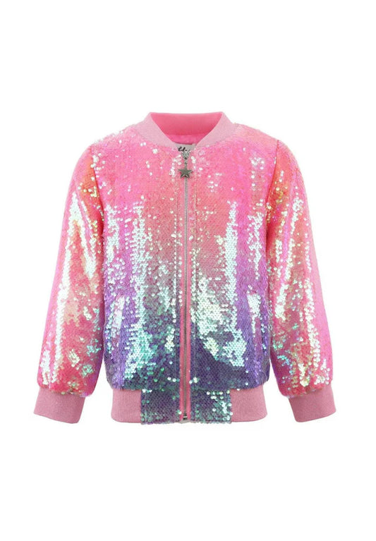 Lola and the Boys Bubble Gum Shimmer Sequin Bomber Jacket