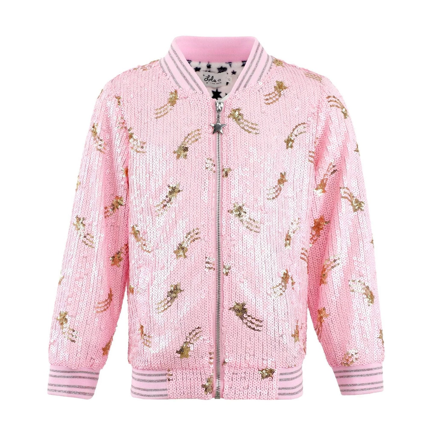 Lola and the Boys Galaxy Star Sequin Bomber