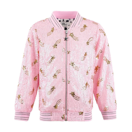 Lola and the Boys Galaxy Star Sequin Bomber
