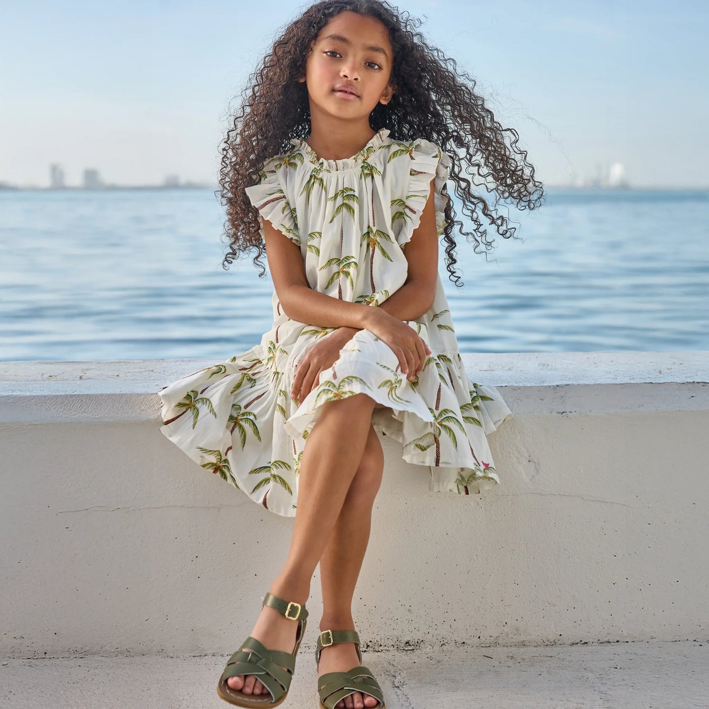 Pink Chicken Girls Harper Dress | Cream Palm Trees