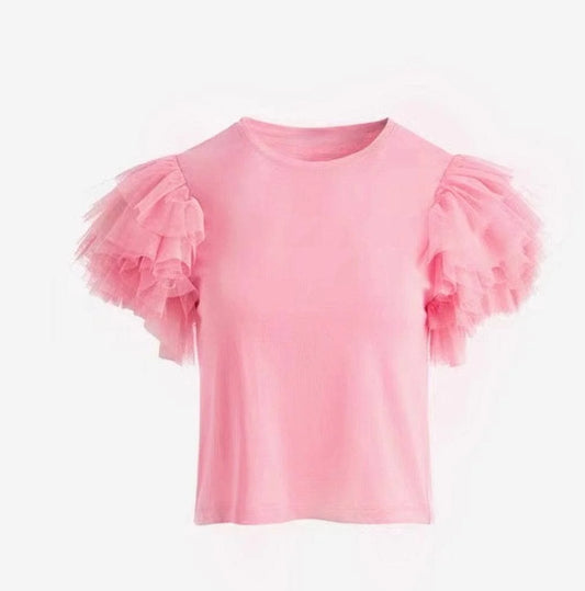 Lola and the Boys Pink Ruffle Sleeve Tee