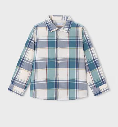 Mayoral Blue & Green Long Sleeve Plaid Button Down