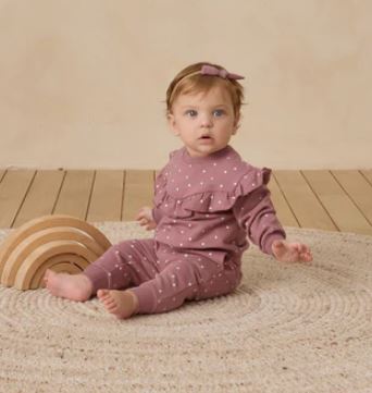 Quincy Mae Ruffle Fleece Set | Polka Dot Mulberry