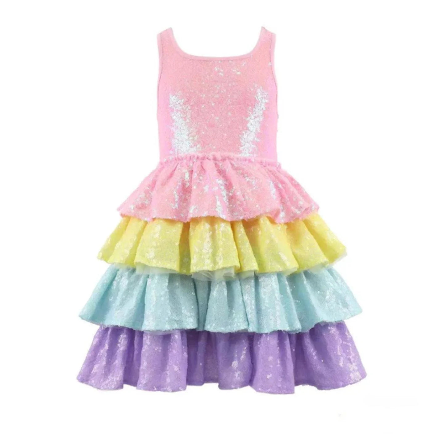 Lola and the Boys Rainbow Sequin Tiered Dream Dress