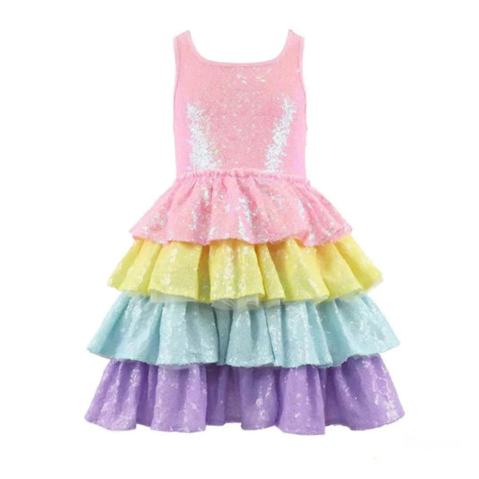 Lola and the Boys Rainbow Sequin Tiered Dream Dress