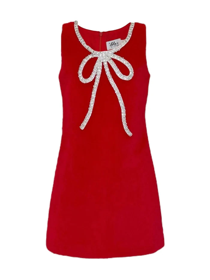 Lola and the Boys Women's Red Velvet Bow Dress
