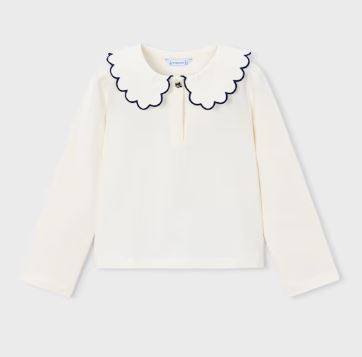 Mayoral Cream Scalloped Long Sleeve Shirt