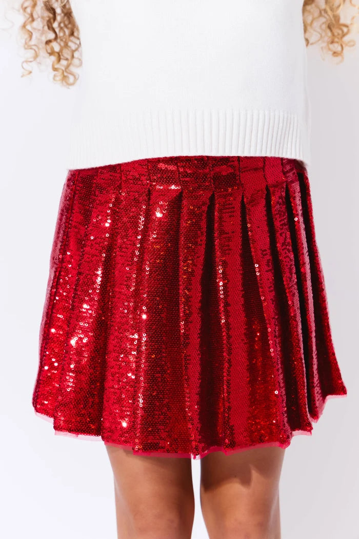 Lola & The Boys Scarlet Pleated Shimmer Skirt