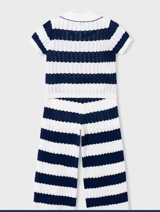 Mayoral Navy and White Striped Crochet Outfit