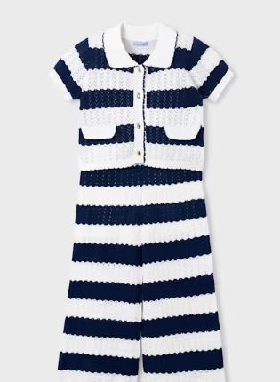 Mayoral Navy and White Striped Crochet Outfit