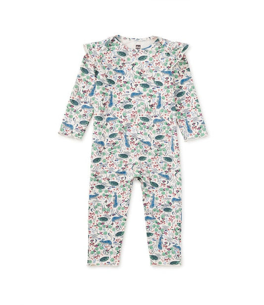 Tea Ruffle Shoulder Baby Romper | Rabbit & Turtle Folktale