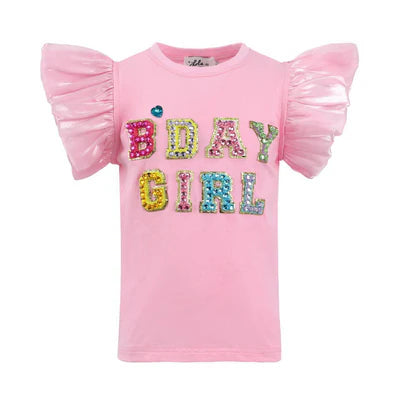 Lola and the Boys Birthday Girl Pink Gem Ruffle Shirt