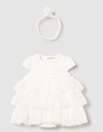 Mayoral White Layered Tulle Dress with Headband