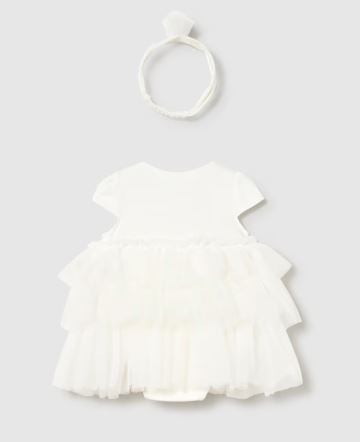 Mayoral White Layered Tulle Dress with Headband